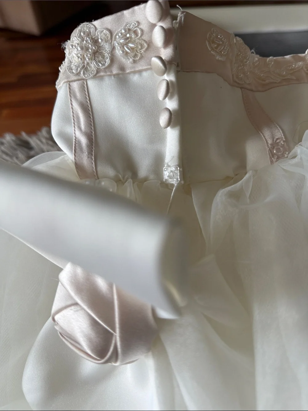 David's Bridal Ivory and Blush Embroidered Flower Girl Dress - Picture 6 of 8